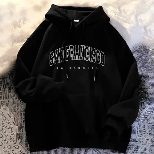AI generated image of a model wearing the black hoodie